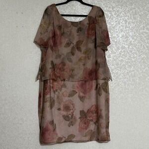 Ursula of Switzerland VTG Chiffon Floral Print Sheer Overlay Tiered‎ Dress 18W